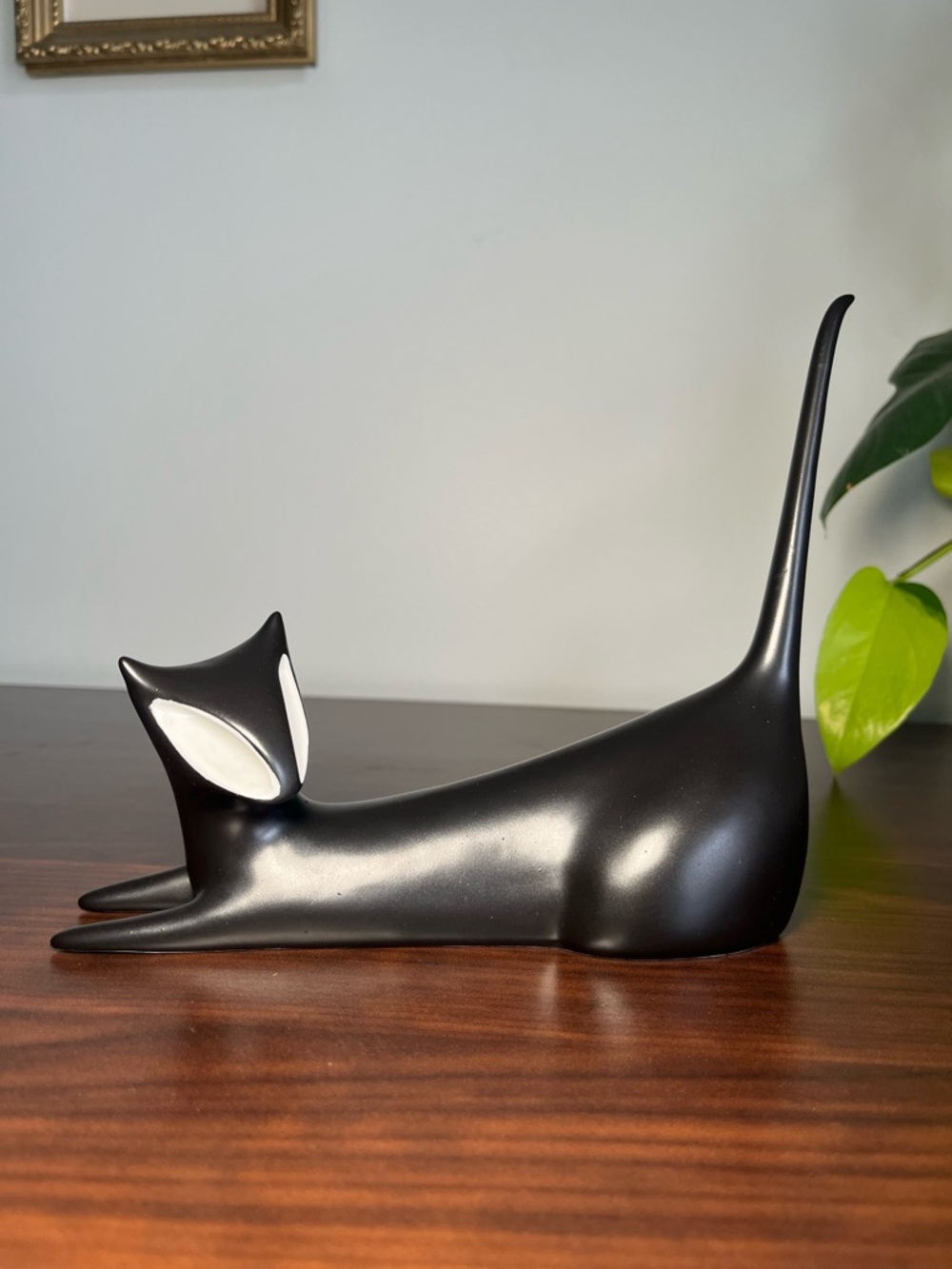 Vintage 1950s Royal Dux Cat Figurine Jaroslav Jezek MCM Art Deco Black Porcelain